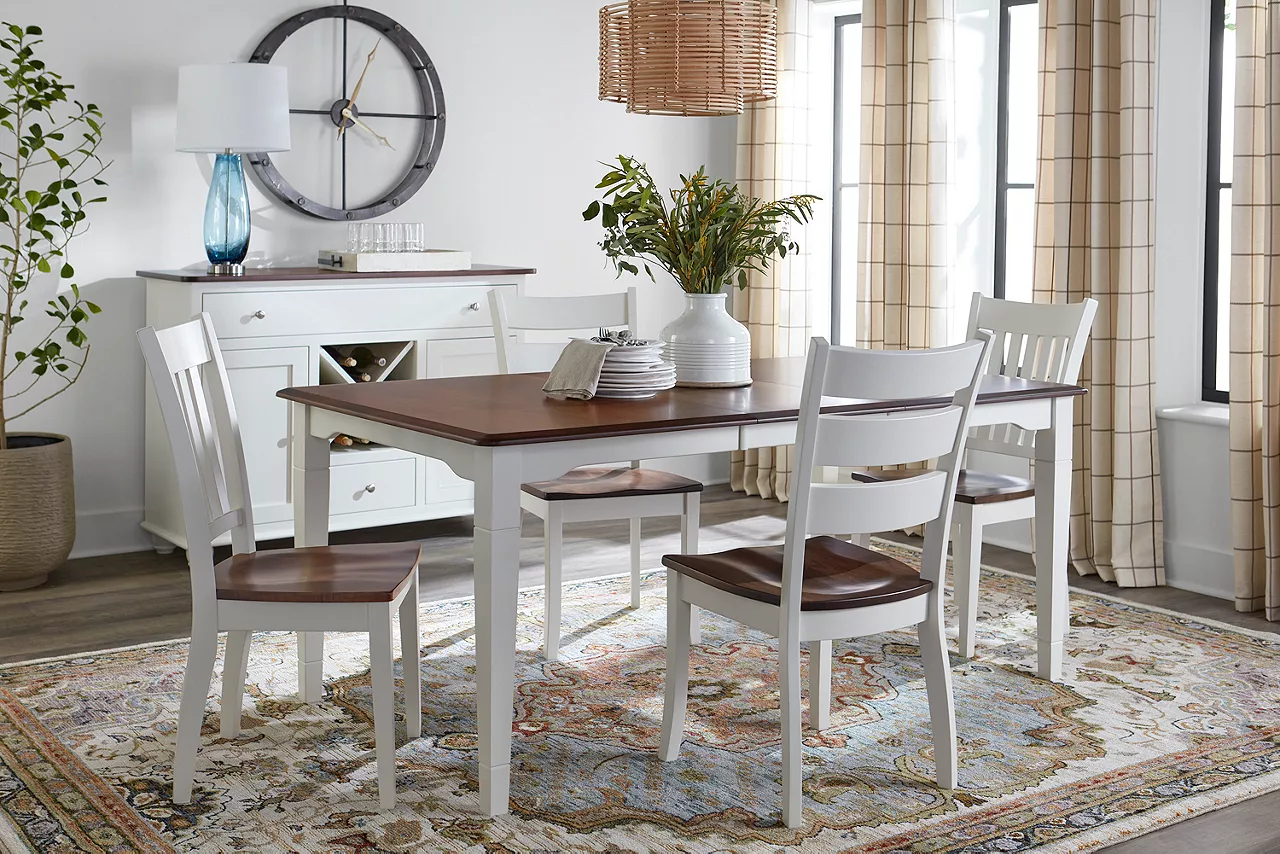 Two-tone maple wood Memphis dining collection in a room scene